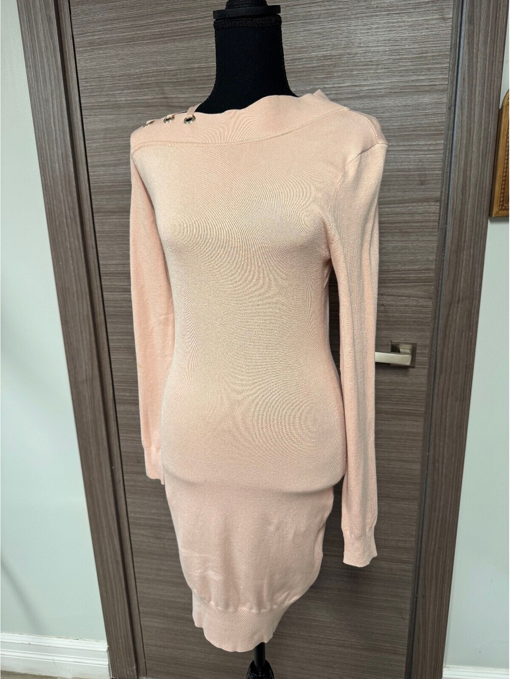 Marciano Los Angeles Blush Pink Sweater Dress Lace Up Shoulder Long Sleeve Sz Sm